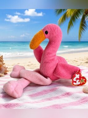 Vintage‎ 1995 Ty Beanie Pinky Pink Flamingo Plush Toy